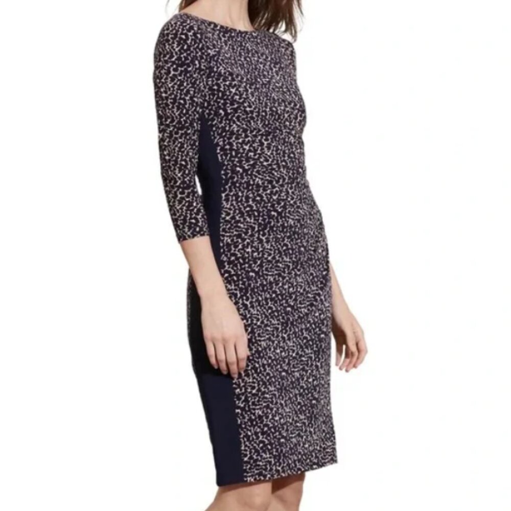 Lauren Ralph Lauren Animal Print Sheath Dress, 1/2 Sleeve, Boat Neck - Women 14W